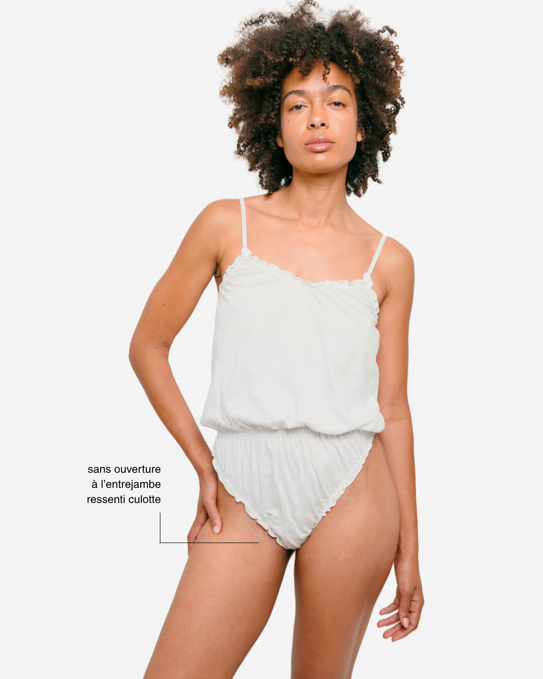 Romance. White bodysuit bloomer style, elasticated waistband